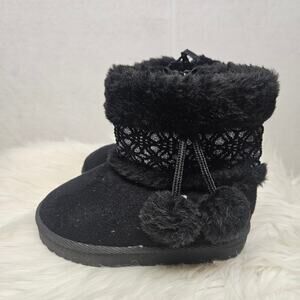NWT Swiggles Toddler Baby Girls Winter Black Boots Booties Pompom